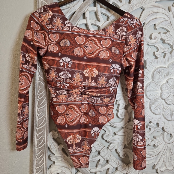 PHAX Women's Long Sleeve One Piece Swimsuit Entero Ancestra Medium Orange Multi - Picture 1 of 7